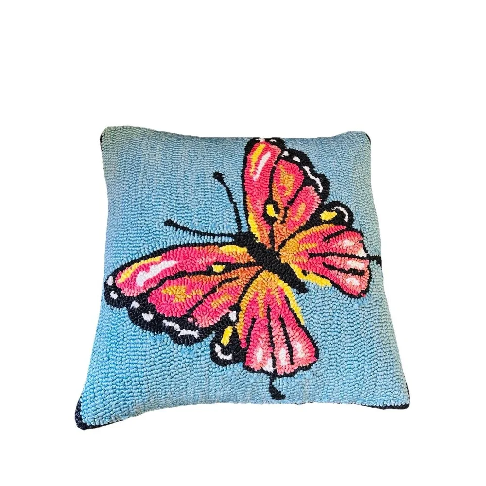 Wayfier Monarch Butterfly Throw Pillow Blue Orange Garden Embroidered Fairy